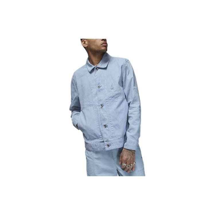 Jordan Essentials Solid Logo Single-Breasted Casual Jacket Men jackets Blue Gray FN4527-436