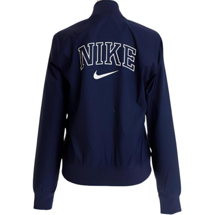Nike Varsity Logo Single-Breasted Sports Long Sleeve Jacket Women Jackets Navy-Blue AR3764-410