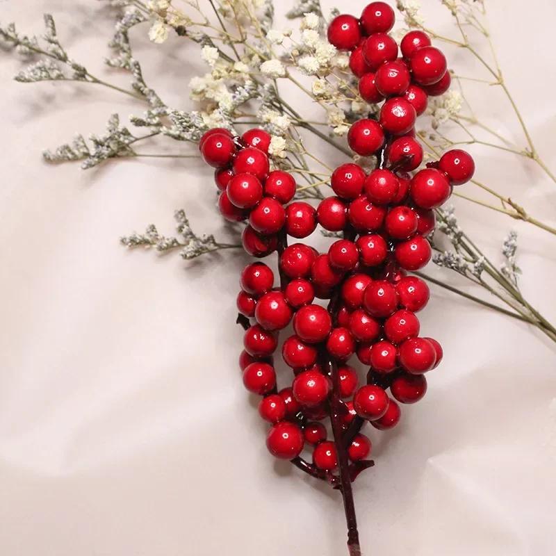 1/20 Branches Artificial Berries Flowers Bouquet Christmas Red Holly Berry Stamen Plants DIY Xmas Tree Wreath Party Home Decor