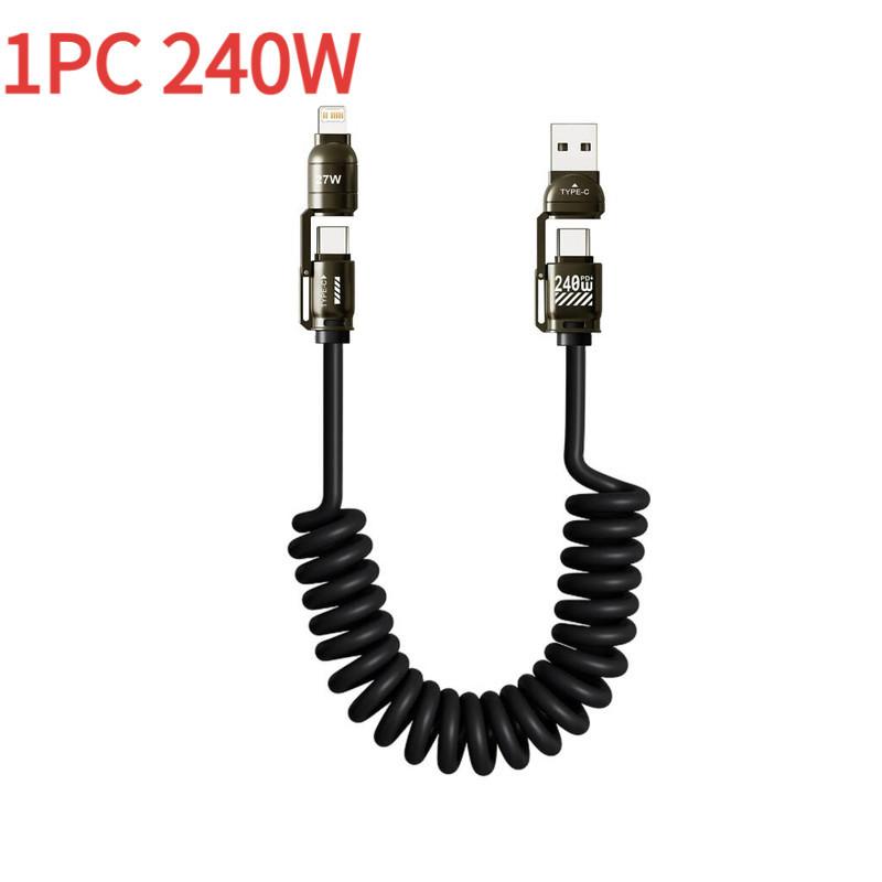 240W 4-in-1 Fast Charging Spring Data Cable Retractable Multi USB Type-C To Lightning Type-C for Phone Tablet
