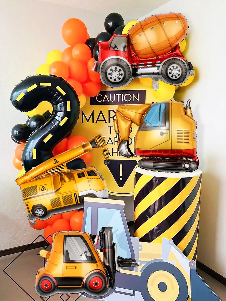 4-teiliges Baustellen-Ballon-Set, einschließlich Bagger-, Gabelstapler-, Mischtruck-Folienballons, Baustellen-Geburtstagsthemenparty