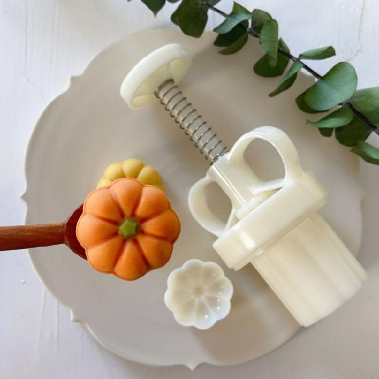 Pumpkin Mooncake Mold DIY Hand Pressure Fondant Moon Cake Mould with Stamps