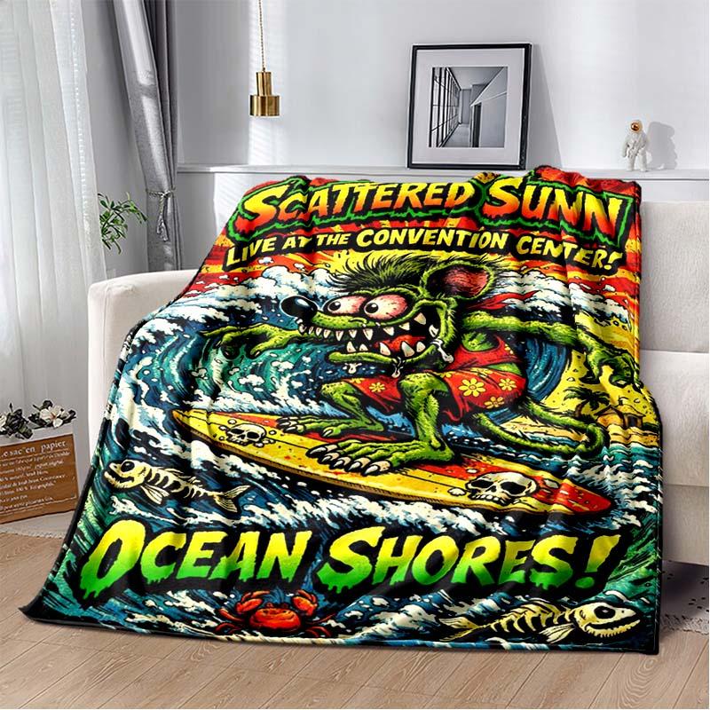 Rat Fink Retro Monster Graphic Print Flannel Blanket Cozy Warm Throw Sofa Bedroom Present Indoor Home Party Lounge Decor