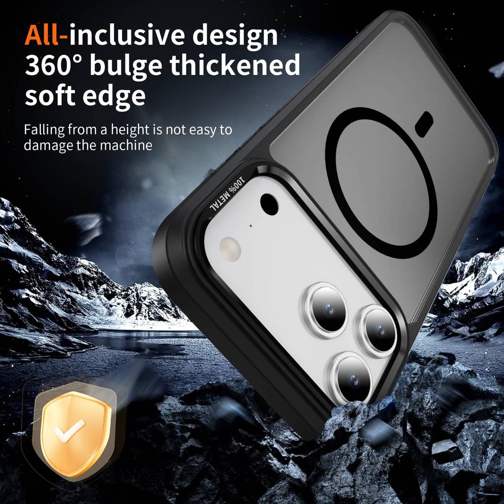 For iPhone 17/Air/16/15/14/13 Pro Max 12 11 Case, Compatible with Magnetic Translucent Matte Back Silicone Bumper Shockproof