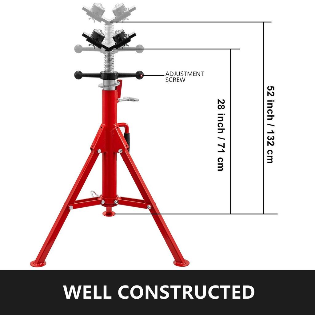 Pipe Jack Stand, Model V-Head 1107A Head High Folding Pipe Stand, Steel Jack Stands, 2 Ton Capacity Pipe Stand, 28-inch To 51.5-inch Pipe Jack Stand