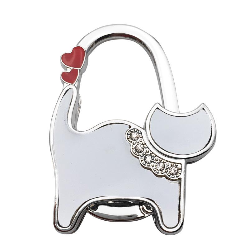 Two-heart Cat Bag Hook: Customizable Logo, Inner-Folding Table Edge Hook for Ladies