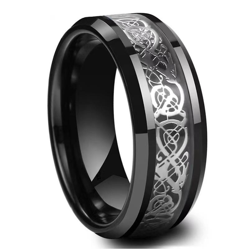 Men's Two-Tone Dragon Pattern Tungsten and Titanium Ring