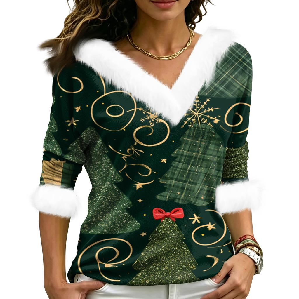 Women's Christmas V-Neck Top Elegant Cut for Party Date and Casual Wear