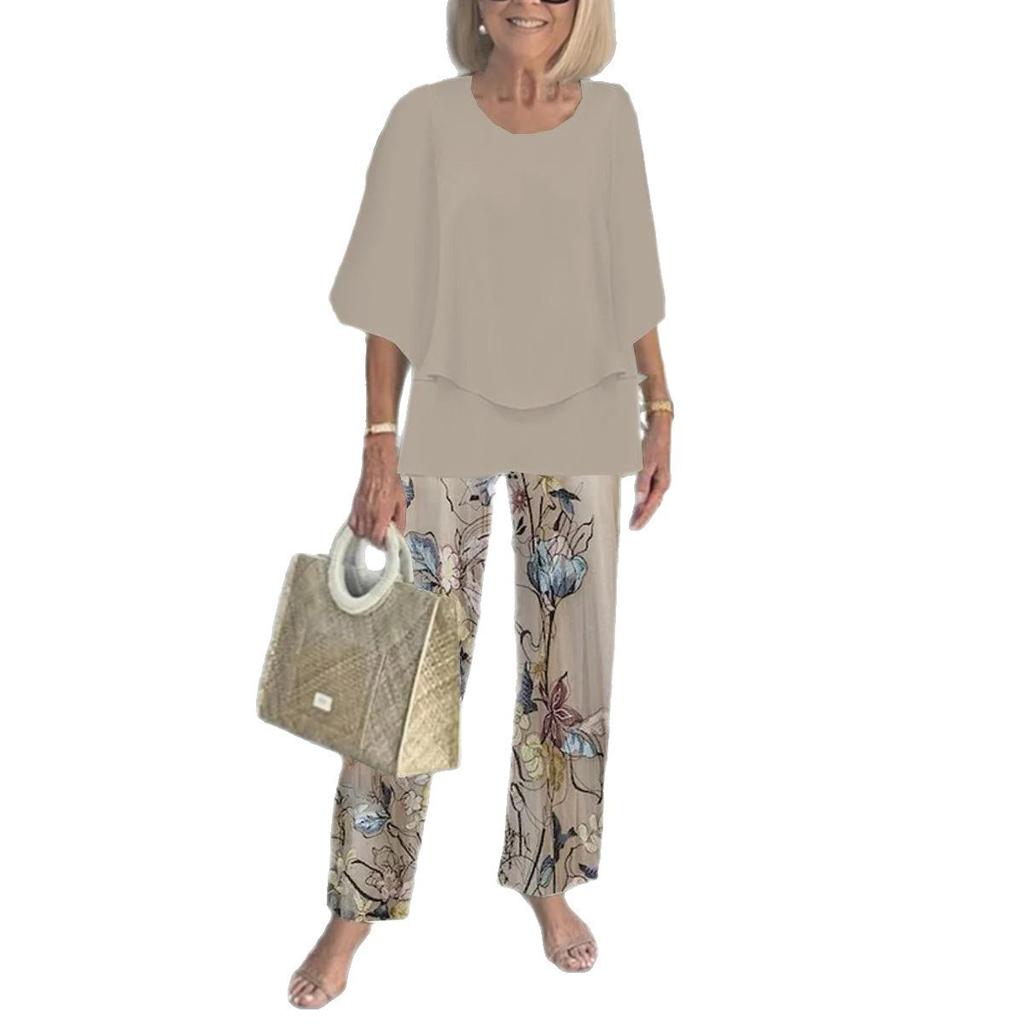 Women's Fashion Casual Loose Solid-color Cotton and Linen Two-piece Set