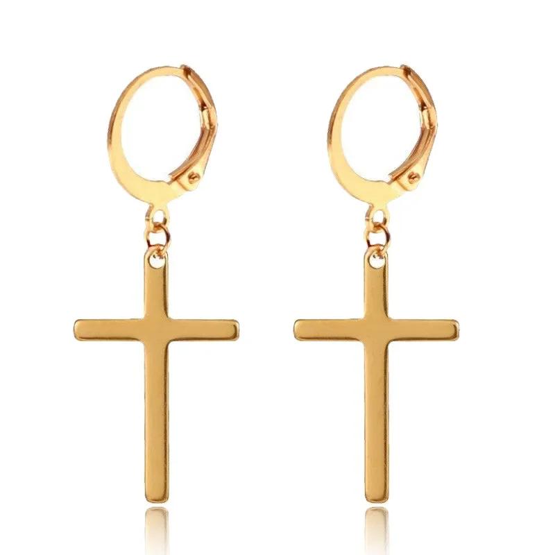 Goth Zircon Crystal Cross Drop Dangle Earring for Women Men Luxury Gold Silver Hoop Earrings Fashion Punk Jewelry