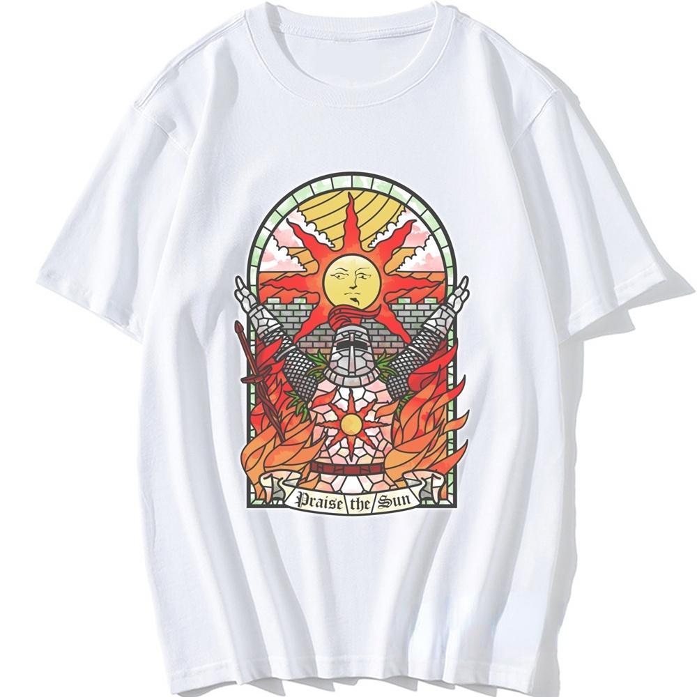 Dark Souls 3 Church of The Sun Graphic Tshirts Praise The Sun Youth Tees Harajuku Retro T Shirt Men Clothing Unisex Short-sleev