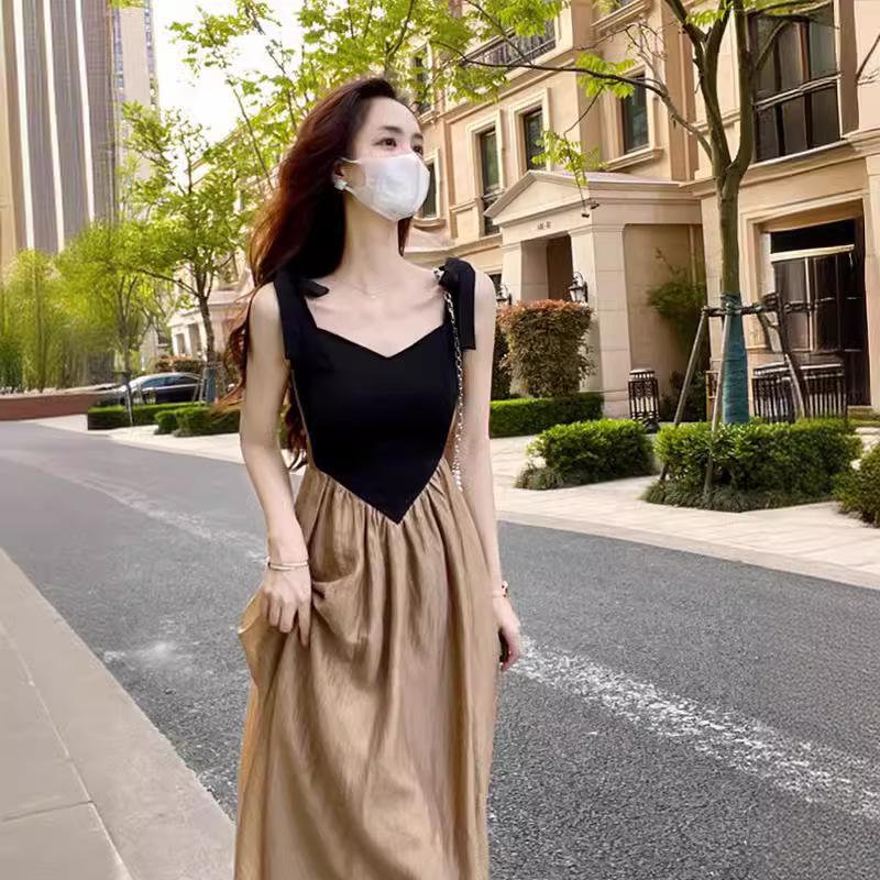 Summer Light Luxury Small Fragrant Style Suspender Dress Women's Spring Summer New Hepburn Style Splicing Niche French Long Skirt