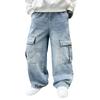Schuljungen Freizeit Cargo Jeans Tasche Preppy Lockerer Stil Teenager Kind Denim Hose High Fashion Kinder Jeans Hose