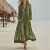 Vintage Wild Leopard Print Hooded Long-sleeved Long Dress Half Zipper V-neck Elastic Waist Swinging Seaside Vacation Dress