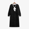 Plus Size V-neck Tie-up Lace Knit Wool Dress - 2025 Winter Style