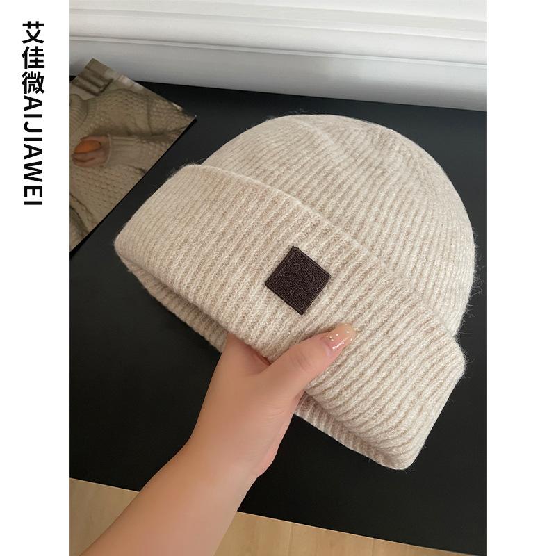 New wool hat women's winter face small ear protectors thickened warm knitted hat big head circumference ankela red cold hat