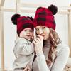 New spot autumn and winter hairball parent-child knitted hat, plaid mother baby Christmas warm hat