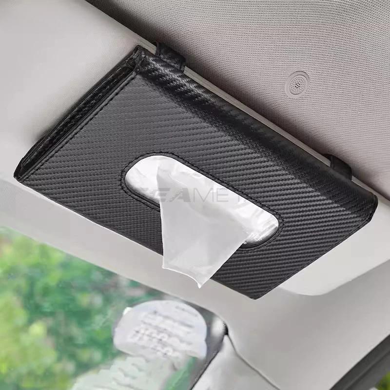 Boîte à mouchoirs universelle pour pare-soleil de voiture, sac de rangement pour serviettes en papier, boîte à mouchoirs en fibre de carbone pour pare-soleil