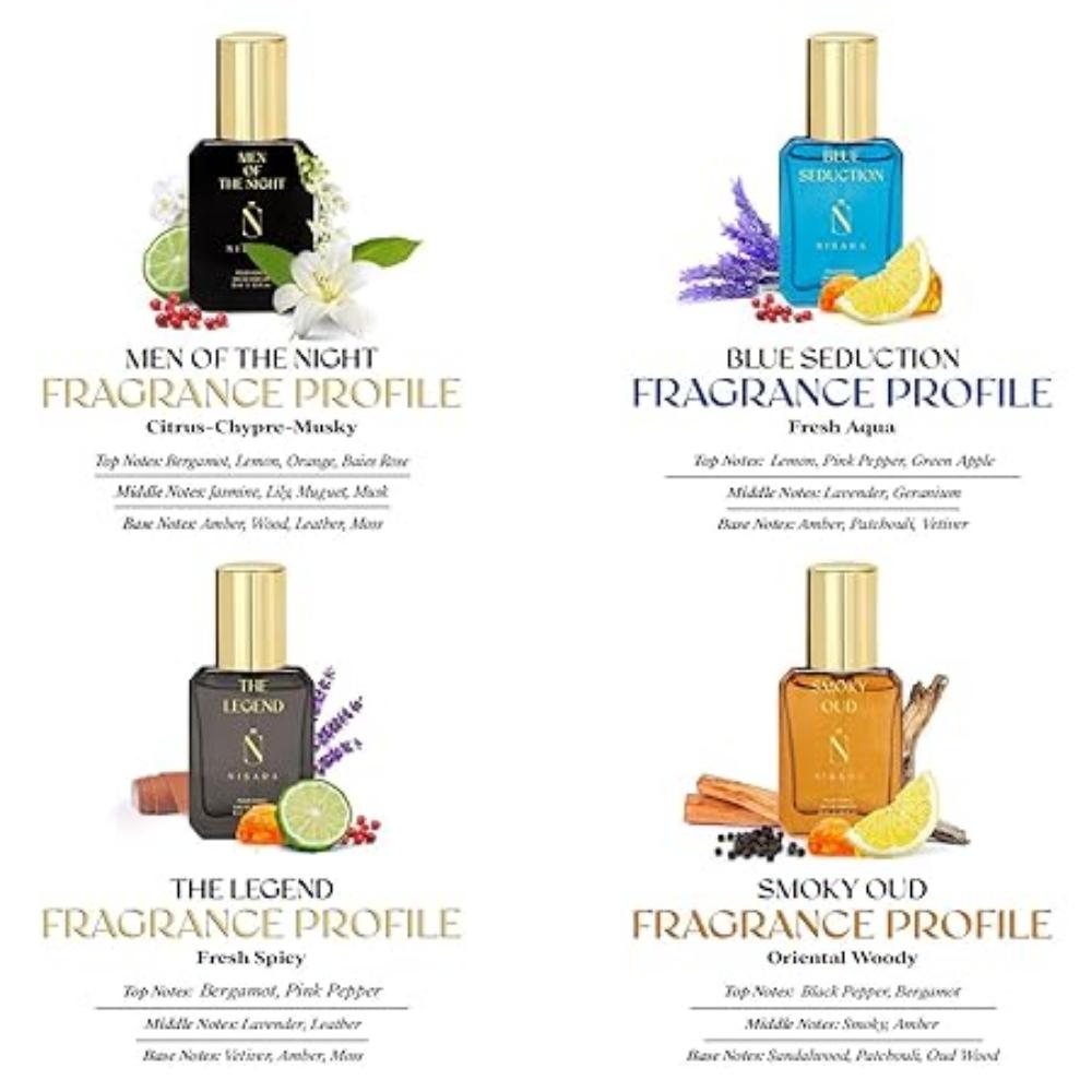 Long Lasting Men Perfume Gift Set 4x15ml with | Men Of The Night | Blue Seduction | The Legend |