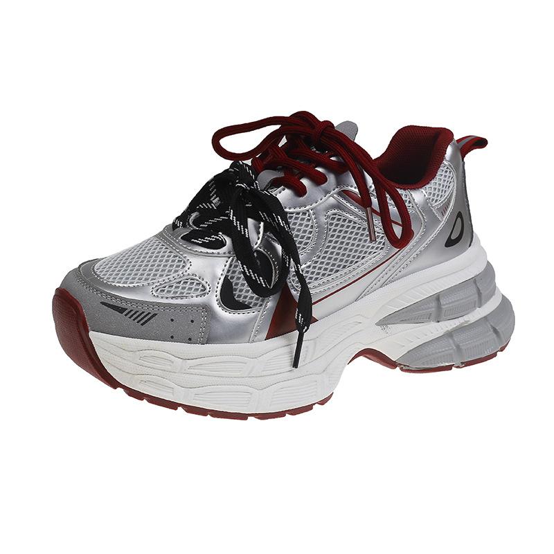 

2025 spring new versatile fashion casual sports shoes platform soles increase height and thin angola red dad shoes women 40 бордовий