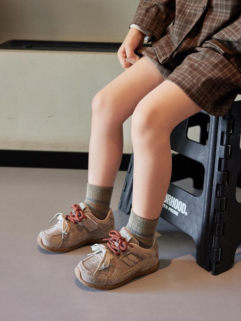 Children's 2025 Autumn/Winter Genuine Leather Leopard Print German Training Shoes: Boys' Versatile Style, Girls' Retro Student Sports Sneakers.