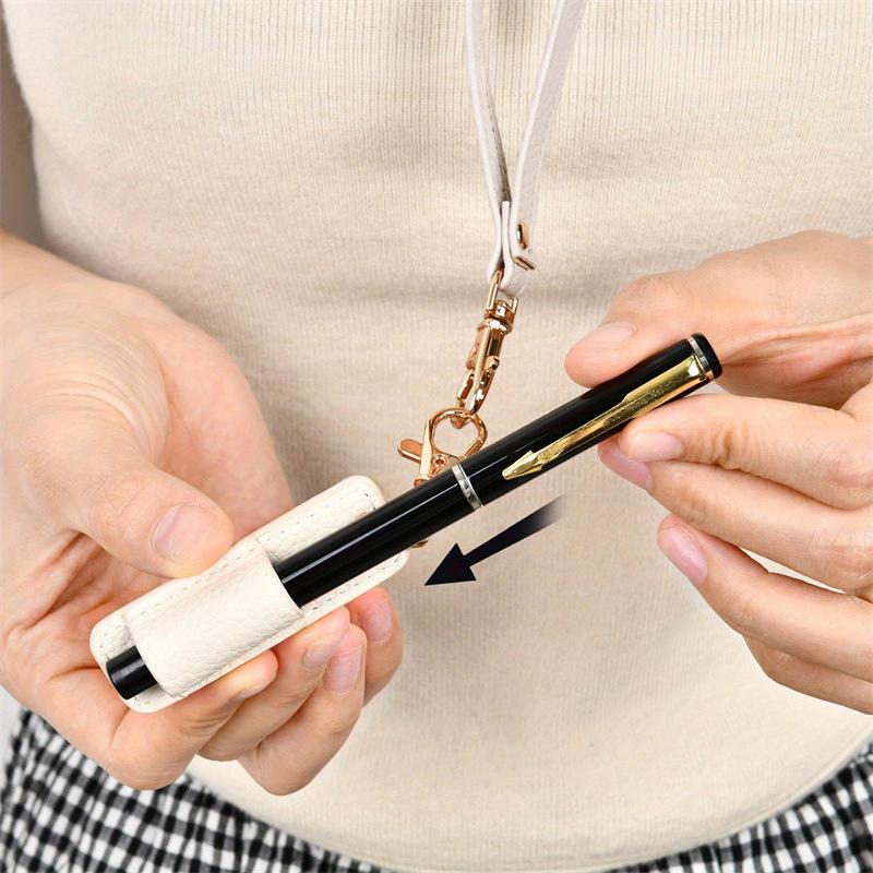 PU Lanyard Pen Holders Creative Portable Leather Pen Pouch with Keychain Pen Case Pocket Clip Home and Office Storage Supplies