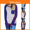 Stylish Casual Womens Long Sleeve Pocket Tshirt With Stitched Color Details