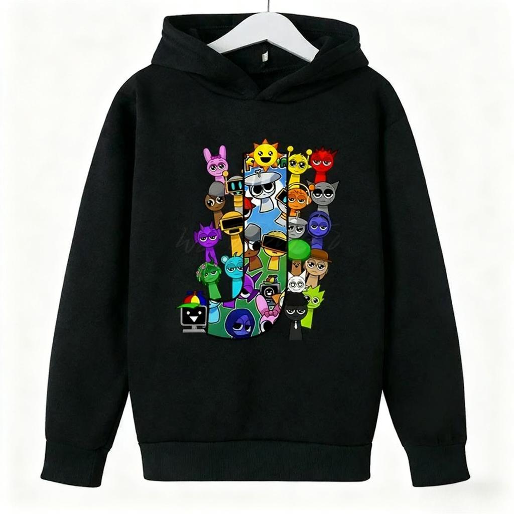 Autumn Winter Spravaki Character Collage Initials Printed Hoodies Fashionable Casual Warm Sports Long Sleeved Children's Boy Hooded Sweatshirts