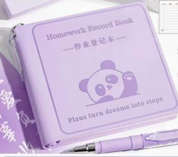 Homework Record Book Student Assignment Notebook with Panda Design Durable Cover and Ring Binding Suitable for School and Study Use One Size фиолетовый