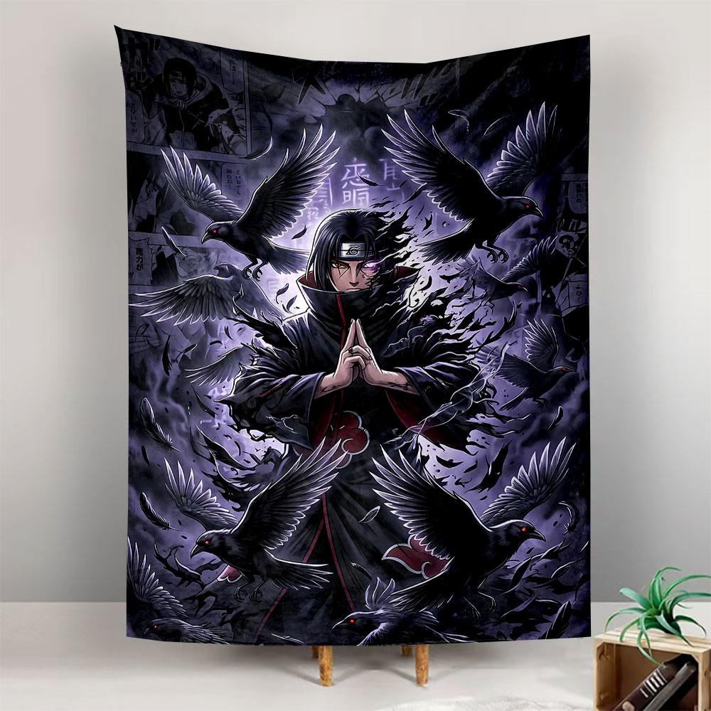 Naruto Itachi Uchiha Anime Wall Tapestry Akatsuki Cloak Crows Mist Sharingan Manga Background Decor for Bedroom Dorm Gift