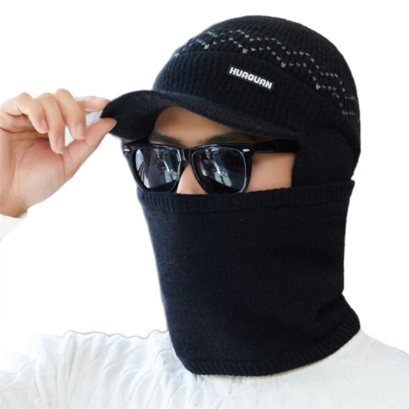 Hat Men's Winter Velvet Thickened Ear Protection Knitted Hat Outdoor Cycling Warm Cold Hat Cold and Windproof Neck Scarf Suit