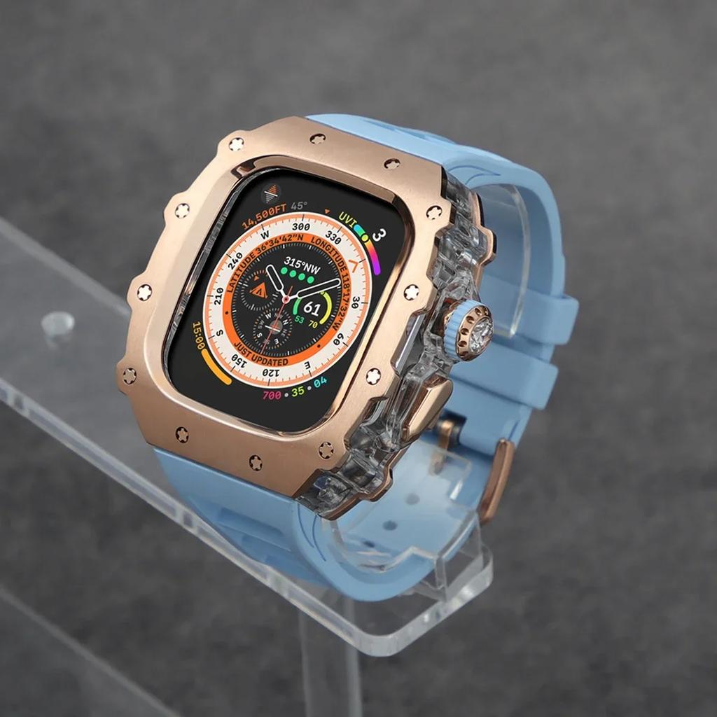 Klasická luxusná modifikačná súprava pre Apple Watch Ultra 2 49mm Puzdro z nehrdzavejúcej ocele Pre IWatch 9 8 7 6 45mm 44mm Krištáľové tlačidlo Športový remienok