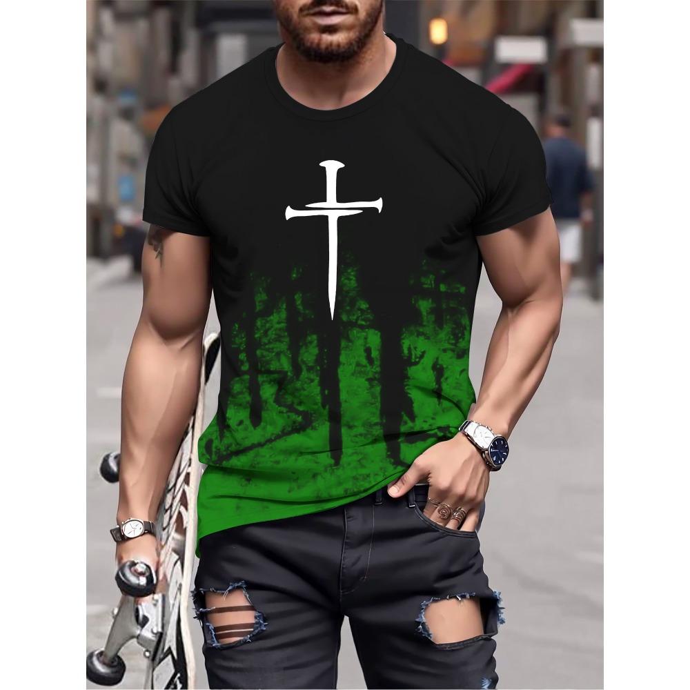 Pánské pohodlné tričko s výstřihem do V Grafické tričko Letní oblečení Oblečení Křesťanský kříž Vzor Tisk ropa pixelada