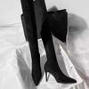 Black High-heeled Knee Boots Women's New Autumn and Winter Elastic Suede Pointed High Boots