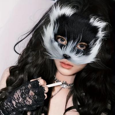 [Fox Face Mask for Cosplay] 1pc Furry Fox Face Mask, Women'S Cosplay Costume Accessory, No Power Required, Plastic, for Masquerade