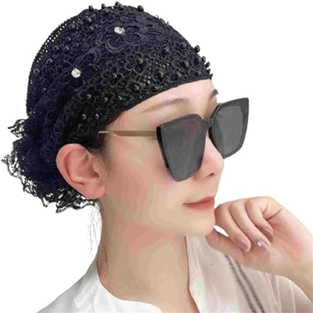 Curly Hair Scrunchies Women's Floral Lace Headbands Pearl Lace Headbands Vintage Lace Headbands Hair Bun Holder for Thick Hair