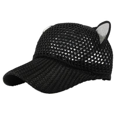 Katzenohren Kappe Mesh Hut Niedliches Design Stilvoll Sonnenschutz CZA324 [Weißer Fang] Damen (Schwarz)