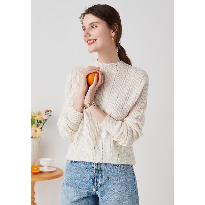 Zhaojun Women's Cable Knit Semi-High Neck Pure Cashmere Sweater