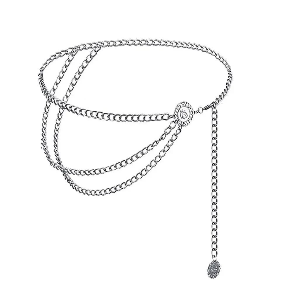 

Antique Jewelry Ethnic Style Body Chain Adjustable Retro Metal Chain Belt Body Accessory Sunflower Round Waist Chain Women серебряный