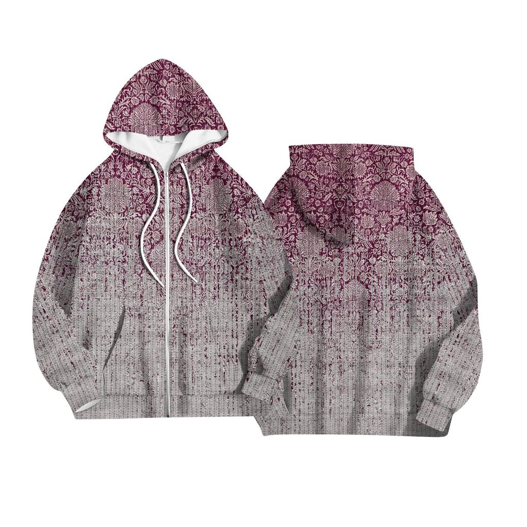 Women's Fashion Jacket Casual Printed Long-sleeved Hooded Cardigan Sweatshirts