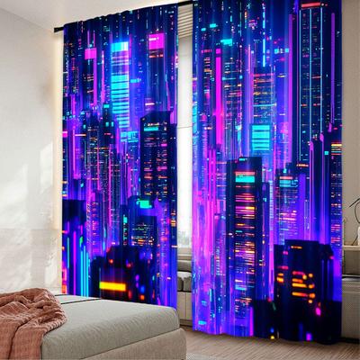Retro Punk Night City Curtain Futuristic Aesthetic Apply Bedroom Living Room Office Dormitory Set Of 2 Modern Made Polyester Washable Ready