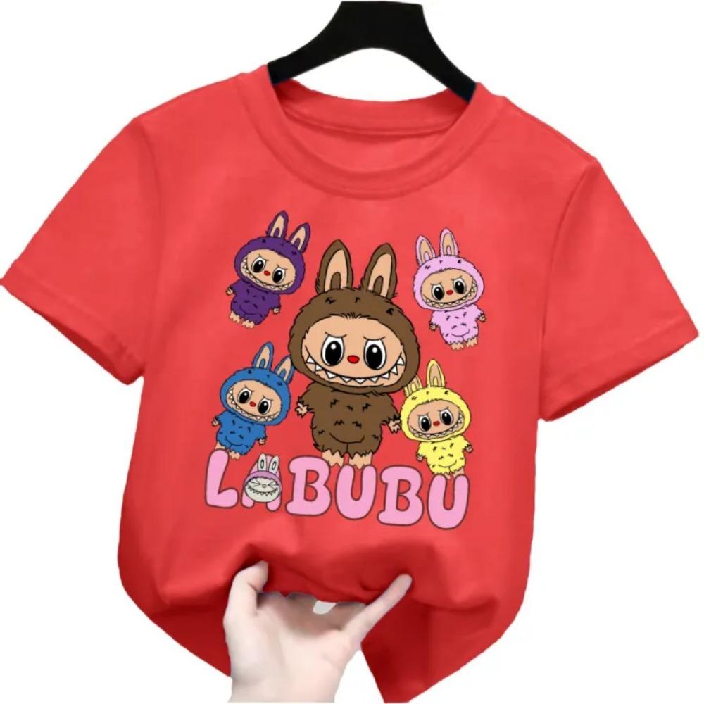 2025 New Labubu Printed Children's T-shirt LABUBU Pattern Girls Round Neck Short Sleeve Fashion Versatile Clothing