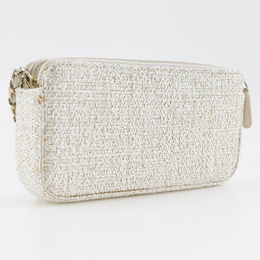 Chanel Deauville ChainShoulder Shoulder Bag A84415 2-way Clutch White Tweed Women Used