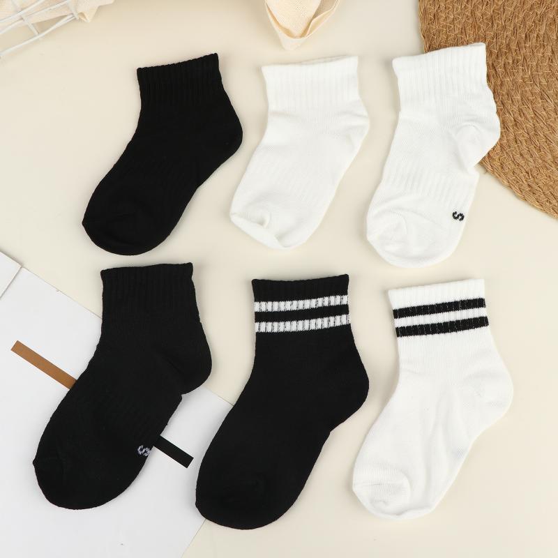 5 Pairs Student Sports Socks Cotton Soft Long Tube Socks Absorbing Sweat Girls Boys Baby Black White Tube Socks 1-13 Years