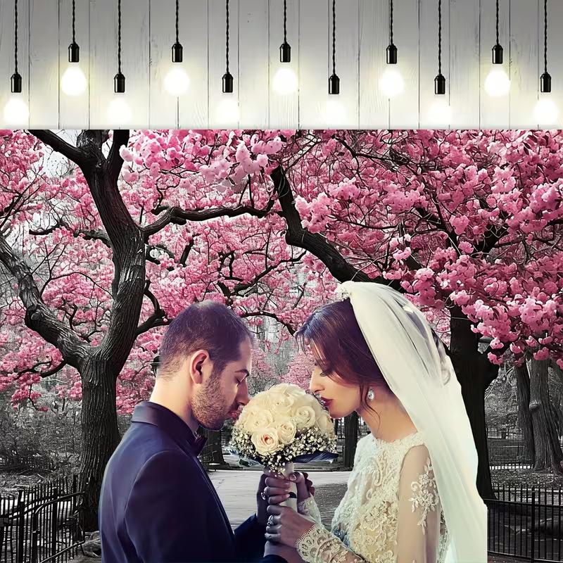 

2D Spring Cherry Blossom Backdrop Bridal Shower Party Photo Booth Background 47.2x31.5inch/120*80cm