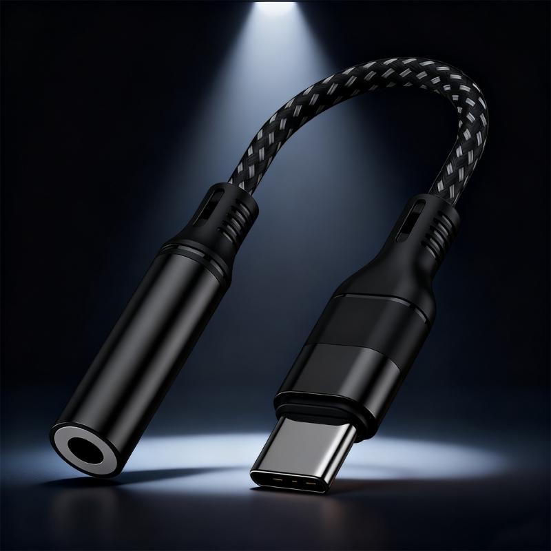 Braided USB C To Headphone Adapter Audios Cable With Decoding Chip For Clear Music Playbacks And HandsFree Calling