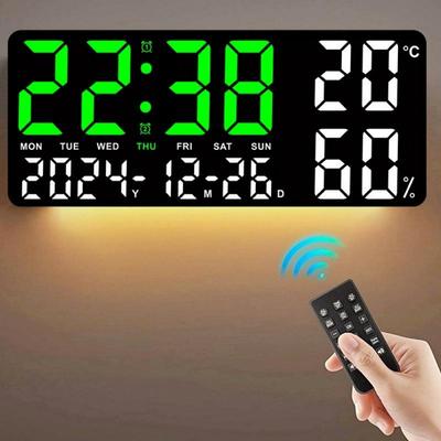 Large Digital Wall Clock with 7Colors Mood Light Remote Control Dual Alarm Timing Countdown Table Clock 12/24H Auto Dimmable LED Alarm Clock