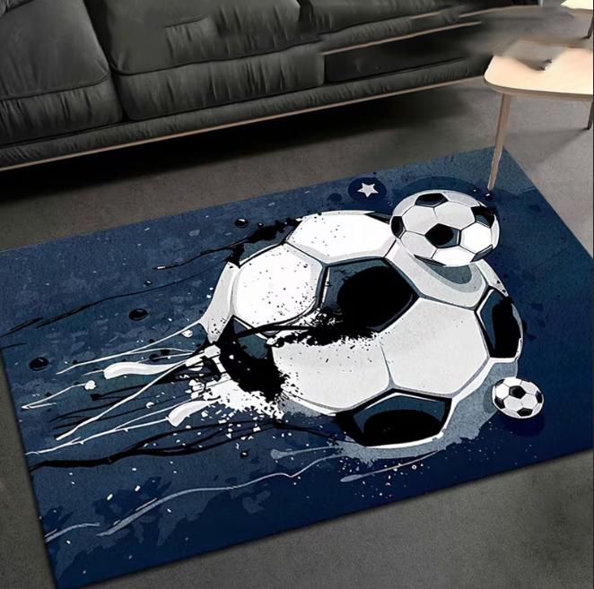 Black and White Football Ball Print Home Carpet Suitable Bedroom Living Room Kitchen Bathroom Camping Yoga Holiday Decoration