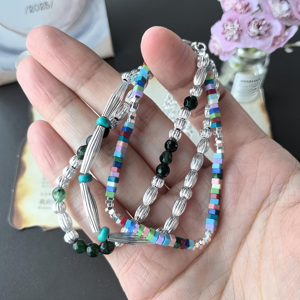 Pulseira de Pedras Naturais Artesanal Multicor Cristal Curativo Cordão Elástico Ajustável Acessórios de Moda Infundidos com Energia