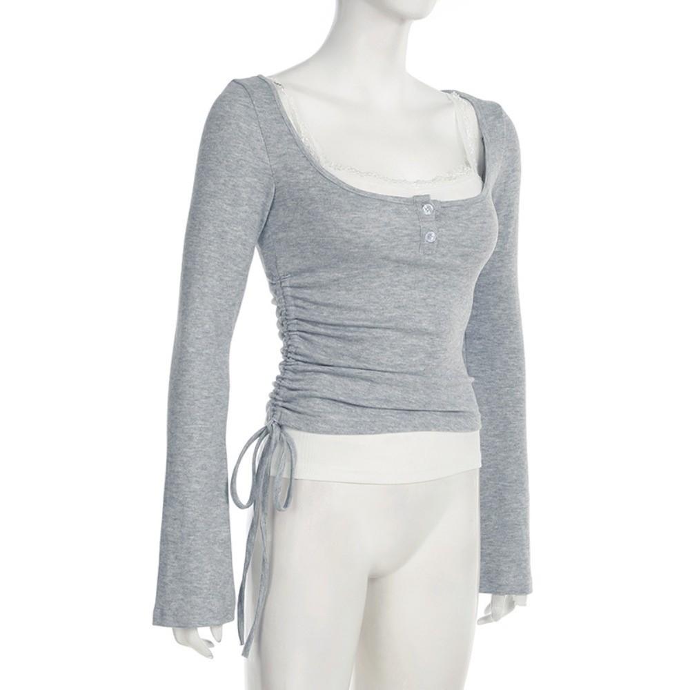 Bell Sleeve Slim Crop Tops Bow Skinny Knitwear Sweet Bottoming Top Spicy Girl